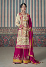 Load image into Gallery viewer, Stunning Embroidered Dark Pink Palazzo Suit