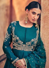 Load image into Gallery viewer, Teal Heavy Embroidered  Kalidar Anarkali Suit