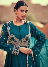 Load image into Gallery viewer, Teal Heavy Embroidered  Kalidar Anarkali Suit