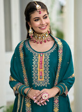 Load image into Gallery viewer, Teal Multi Colour Designer Gharara Style Suit