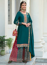 Load image into Gallery viewer, Teal Multi Colour Designer Gharara Style Suit