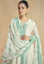 Load image into Gallery viewer, Teal White Flattering Slit-Style Anarkali Dress