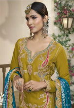 Load image into Gallery viewer, Timeless Grace Embroidered Yellow-Blue Dhoti Style Outfit