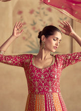 Load image into Gallery viewer, Timeless Grace Red And Orange Embroidered Anarkali Gown