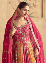 Load image into Gallery viewer, Timeless Grace Red And Orange Embroidered Anarkali Gown