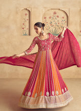 Load image into Gallery viewer, Timeless Grace Red And Orange Embroidered Anarkali Gown