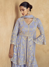 Load image into Gallery viewer, Timeless Lavender Embroidered Sharara Style Suit