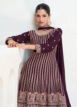 Load image into Gallery viewer, Timeless Trends Maroon Embroidered Palazzo Suit