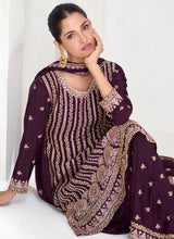 Load image into Gallery viewer, Timeless Trends Maroon Embroidered Palazzo Suit