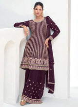 Load image into Gallery viewer, Timeless Trends Maroon Embroidered Palazzo Suit