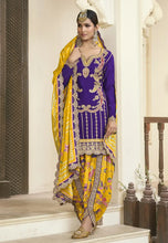 Load image into Gallery viewer, Timeless Grace Embroidered Purple-Yellow Dhoti Style Outfit
