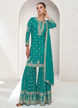 Load image into Gallery viewer, Turquoise  Colour Exquisite Embroidered Sharara Attire