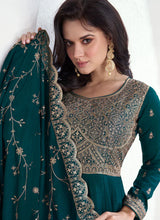 Load image into Gallery viewer, Turquoise Elegance Reimagined Designer Anarkali Suit