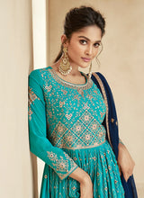 Load image into Gallery viewer, Turquoise and Blue Embroidered Lehenga Choli