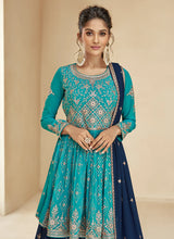 Load image into Gallery viewer, Turquoise and Blue Embroidered Lehenga Choli