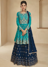 Load image into Gallery viewer, Turquoise and Blue Embroidered Lehenga Choli