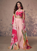 Load image into Gallery viewer, Vibrant Blooms Pink Multicolor Floral Jacket Style Palazzo