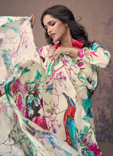 Load image into Gallery viewer, Vibrant Blooms White Multicolor Floral Jacket Style Palazzo