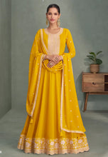 Load image into Gallery viewer, Yellow Real Georgette Anarkali Suit with Embroidery