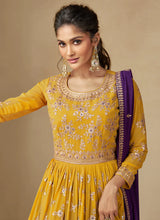Load image into Gallery viewer, Yellow and Purple Embroidered Lehenga Choli