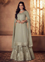 Load image into Gallery viewer, Almond Green Mirror Embroidered Indo Western Style Lehenga fashionandstylish.myshopify.com