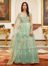 Load image into Gallery viewer, Aqua Blue Floral Designer Embroidered Kalidar Anarkali fashionandstylish.myshopify.com