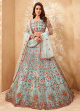 Load image into Gallery viewer, Aqua Blue Heavy Floral Embroidered Stylish Lehenga Choli fashionandstylish.myshopify.com