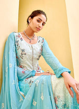 Load image into Gallery viewer, Aqua Floral Print Embroidered Straight Pant Suit fashionandstylish.myshopify.com