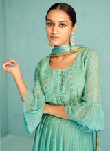 Load image into Gallery viewer, Aqua Green Heavy Embroidered Anarkali Suit