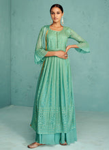 Load image into Gallery viewer, Aqua Green Heavy Embroidered Anarkali Suit