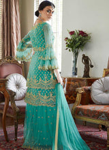 Load image into Gallery viewer, Aqua Green Heavy Embroidered Sharara Style Suit fashionandstylish.myshopify.com
