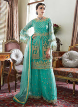 Load image into Gallery viewer, Aqua Green Heavy Embroidered Sharara Style Suit fashionandstylish.myshopify.com