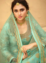 Load image into Gallery viewer, Aqua Heavy Embroidered Designer Palazzo Style Suit fashionandstylish.myshopify.com
