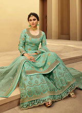 Load image into Gallery viewer, Aqua Heavy Embroidered Designer Palazzo Style Suit fashionandstylish.myshopify.com