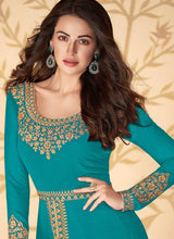 Load image into Gallery viewer, Aqua Heavy Embroidered High Slit Style Anarkali fashionandstylish.myshopify.com