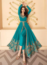 Load image into Gallery viewer, Aqua Heavy Embroidered High Slit Style Anarkali fashionandstylish.myshopify.com