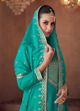 Load image into Gallery viewer, Aqua Mirror Embroidered Stylish Sharara Suit