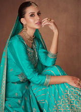 Load image into Gallery viewer, Aqua Mirror Embroidered Stylish Sharara Suit