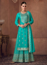 Load image into Gallery viewer, Aqua Mirror Embroidered Stylish Sharara Suit