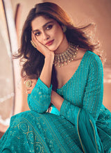 Load image into Gallery viewer, Aqua Sequin Embroidered Slit Style Lehenga fashionandstylish.myshopify.com