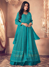 Load image into Gallery viewer, Aqua Sequin Embroidered Slit Style Lehenga fashionandstylish.myshopify.com