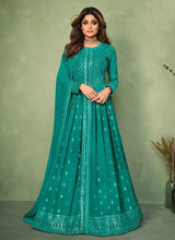 Load image into Gallery viewer, Aqua Sequins Embroidered Jacket Style Anarkali Suit fashionandstylish.myshopify.com