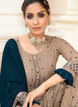 Load image into Gallery viewer, Beige Embroidered Mirror Work Palazzo Style Suit fashionandstylish.myshopify.com