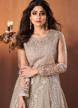 Load image into Gallery viewer, Beige Floral Embroidered Kalidar Anarkali Suit fashionandstylish.myshopify.com