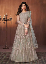 Load image into Gallery viewer, Beige Floral Embroidered Kalidar Anarkali Suit fashionandstylish.myshopify.com