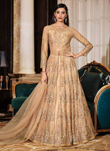 Load image into Gallery viewer, Beige Floral Embroidered Stylish Lehenga/ Pant Style Anarkali fashionandstylish.myshopify.com