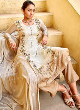 Load image into Gallery viewer, Beige Floral Print Embroidered Straight Pant Suit fashionandstylish.myshopify.com
