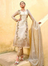 Load image into Gallery viewer, Beige Floral Print Embroidered Straight Pant Suit fashionandstylish.myshopify.com