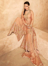 Load image into Gallery viewer, Beige Gold Embroidered Designer Sharara Style Suit fashionandstylish.myshopify.com