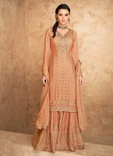 Load image into Gallery viewer, Beige Gold Embroidered Designer Sharara Style Suit fashionandstylish.myshopify.com